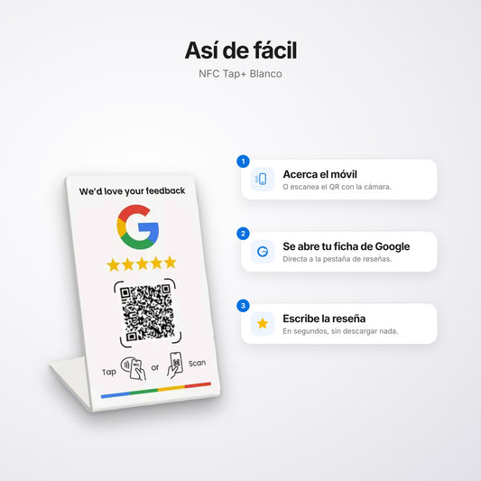 Cómo funciona el NFC Tap+ Blanco: acerca el móvil y deja tu reseña en Google